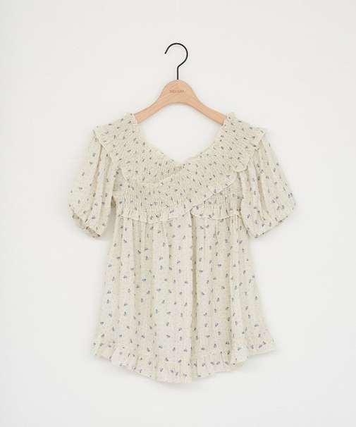 【umm.】花柄シャーリングブラウス