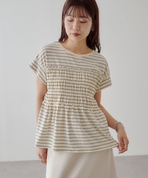 ボーダーシャーリングTシャツ