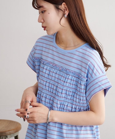 ボーダーシャーリングTシャツ