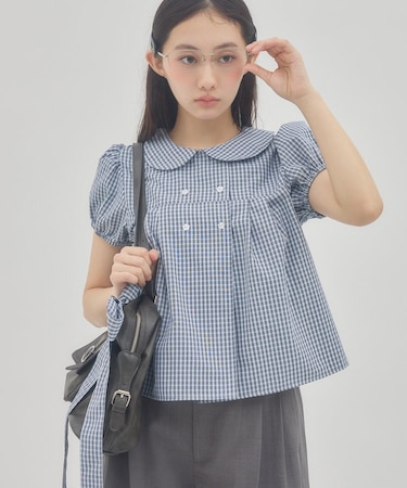 【umm.】ボウタイ付丸衿パフブラウス