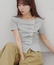 【umm.】レースレイヤードドレープ半袖プルオーバー