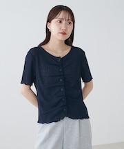 シアーワッフルフロントギャザーTシャツ