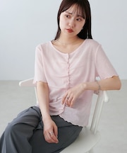 シアーワッフルフロントギャザーTシャツ