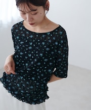 花柄シャーリング半袖プルオーバー