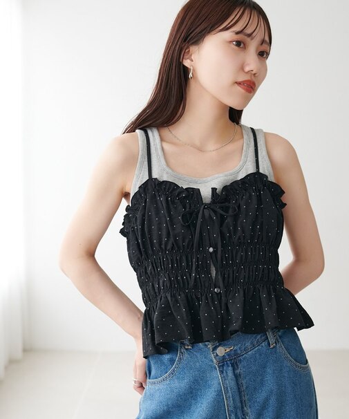ドット柄シャーリングキャミ
