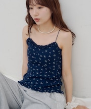 【umm.】衿フリル小花柄カップ付きキャミソール