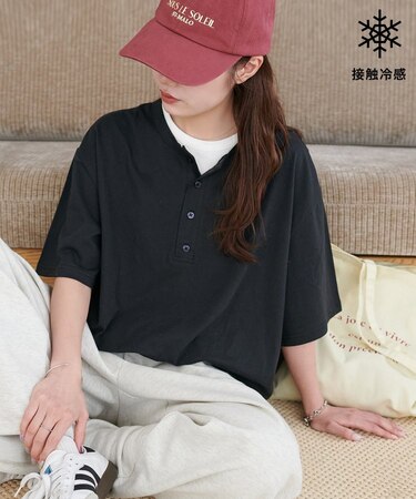 【Enlude】フェイクレイヤードヘンリーネックTシャツ《ユニセックス》