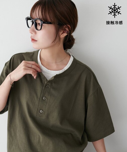 【Enlude】フェイクレイヤードヘンリーネックTシャツ《ユニセックス》
