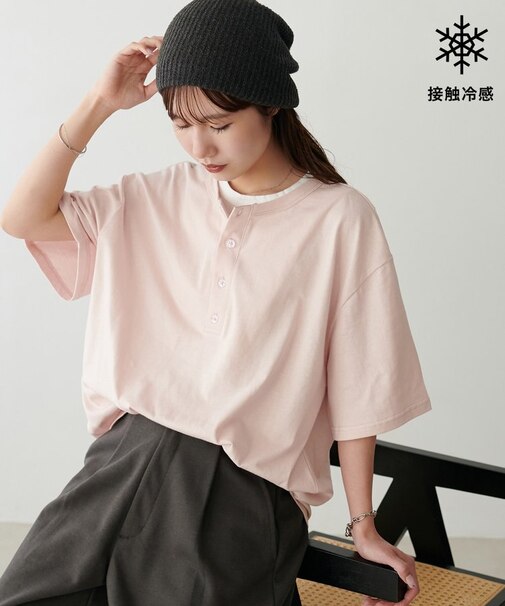 【Enlude】フェイクレイヤードヘンリーネックTシャツ《ユニセックス》