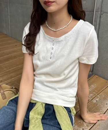 【umm.】レースヘンリー半袖プルオーバー