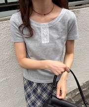 【umm.】レースヘンリー半袖プルオーバー