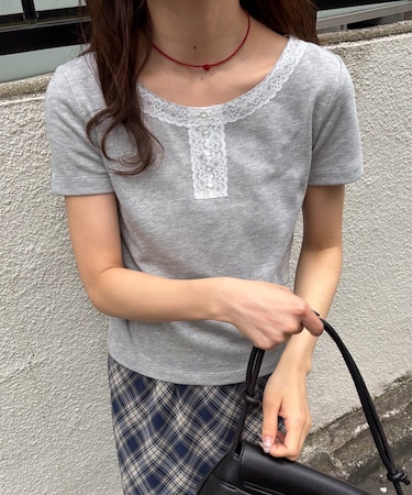 【umm.】レースヘンリー半袖プルオーバー
