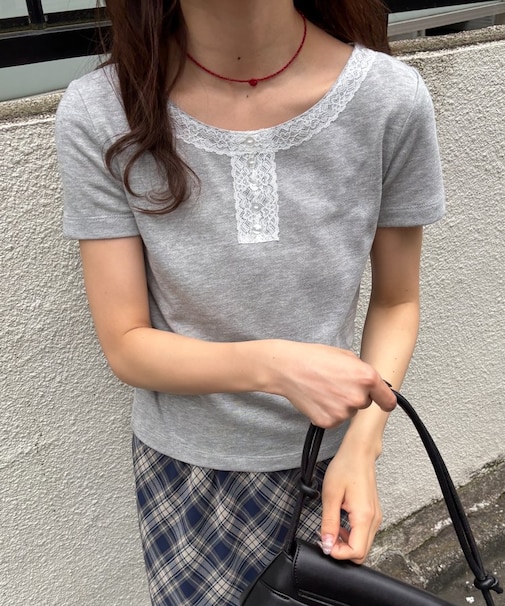 【umm.】レースヘンリー半袖プルオーバー