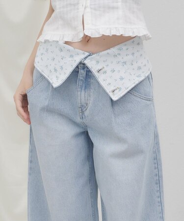 【umm./AW先行予約】ウエスト折り返しワイドデニムパンツ