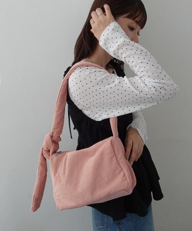 【ペットボトル＆傘が入る！】コーデュロイワンハンドルバッグ