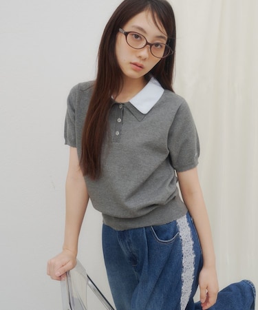 【umm.】ダブルカラー半袖ニット
