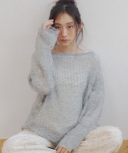 【umm.】前リボンモヘアライクルーズニット