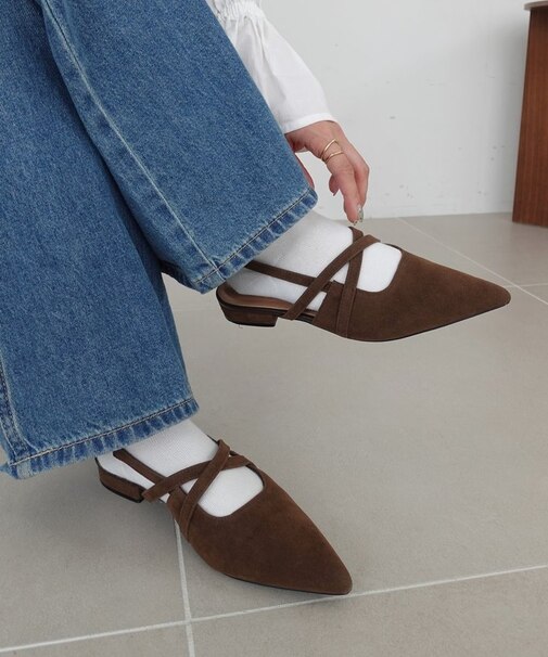 《S~XL展開》ポインテッドクロスストラップシューズ