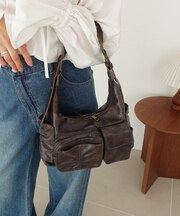 【モード感をプラス◎】アウトポケットギャザーショルダーバッグ
