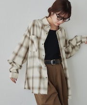 【Enlude】オンブレチェックフリンジオーバーシャツ