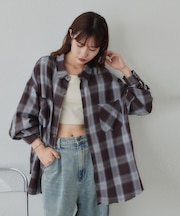 【Enlude】オンブレチェックフリンジオーバーシャツ