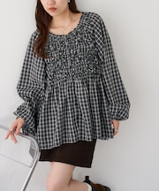 チェック柄シャーリングチュニック
