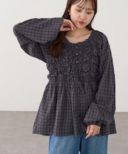 チェック柄シャーリングチュニック