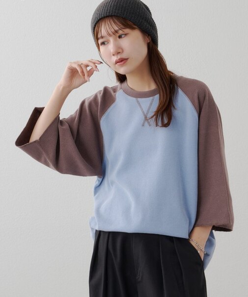 【Enlude】製品加工ワッフルラグラン7分袖Tシャツ《ユニセックス》