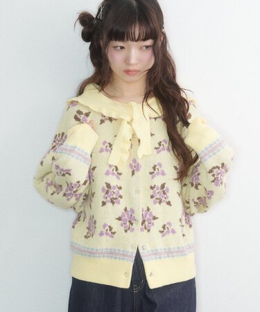 【umm.】スカーフ付き花柄カーディガン