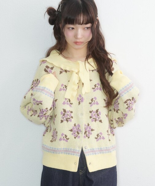 【umm.】スカーフ付き花柄カーディガン