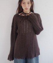 【umm.】フラワーモチーフモヘアライクルーズニット