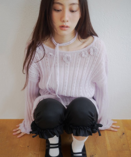 【umm.】フラワーモチーフモヘアライクルーズニット