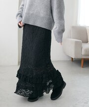 カットレース裾フリルスカート