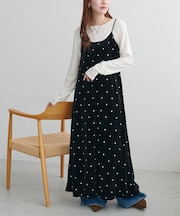 ドット刺繍ベロアキャミワンピース