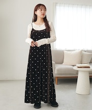 ドット刺繍ベロアキャミワンピース