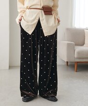 ドット刺繍ベロアワイドパンツ