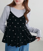 ドット刺繍ベロアキャミ