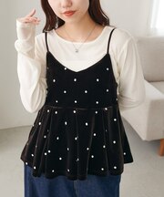 ドット刺繍ベロアキャミ