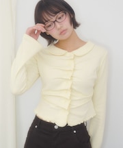 【umm.】衿付きフリルドレープショートカーディガン