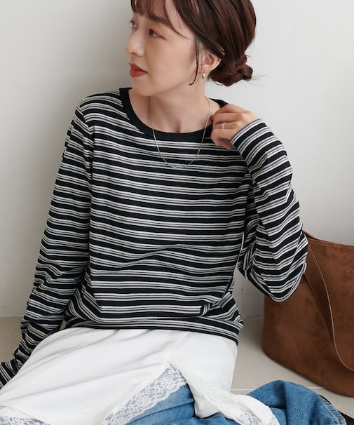 マルチボーダーロングTシャツ
