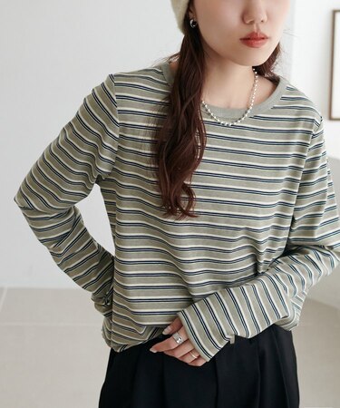 マルチボーダーロングTシャツ