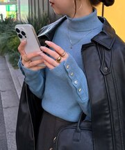 リブ袖口ボタンタートル