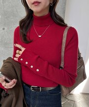 リブ袖口ボタンタートル
