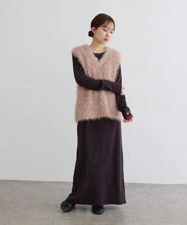 【2点セット】ラメニットベスト付ワンピース