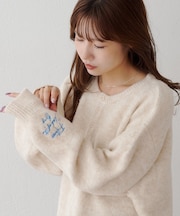 【Enlude】袖刺繍ロゴニットヘンリーネックニット《ユニセックス》