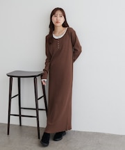 レイヤードヘンリーネックワンピース