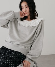 異素材フリル2WAYワンショルスウェット