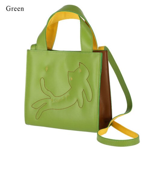 キラネコエコレザー ハンドバッグ 2way ショルダーバッグ