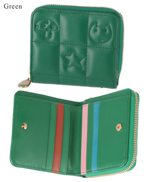 ネコキルティング ラウンドファスナー2つ折り財布