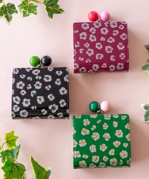 グリッターフラワー がま口2つ折り ミニ財布